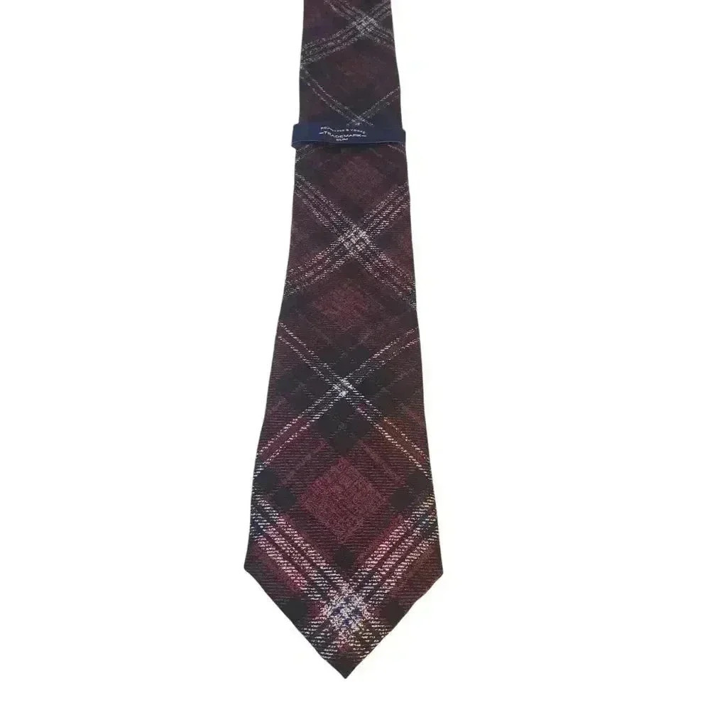 NWT Roundtree & Yorke Trademark Slim Plaid Neck Tie 100% Silk Formal Business